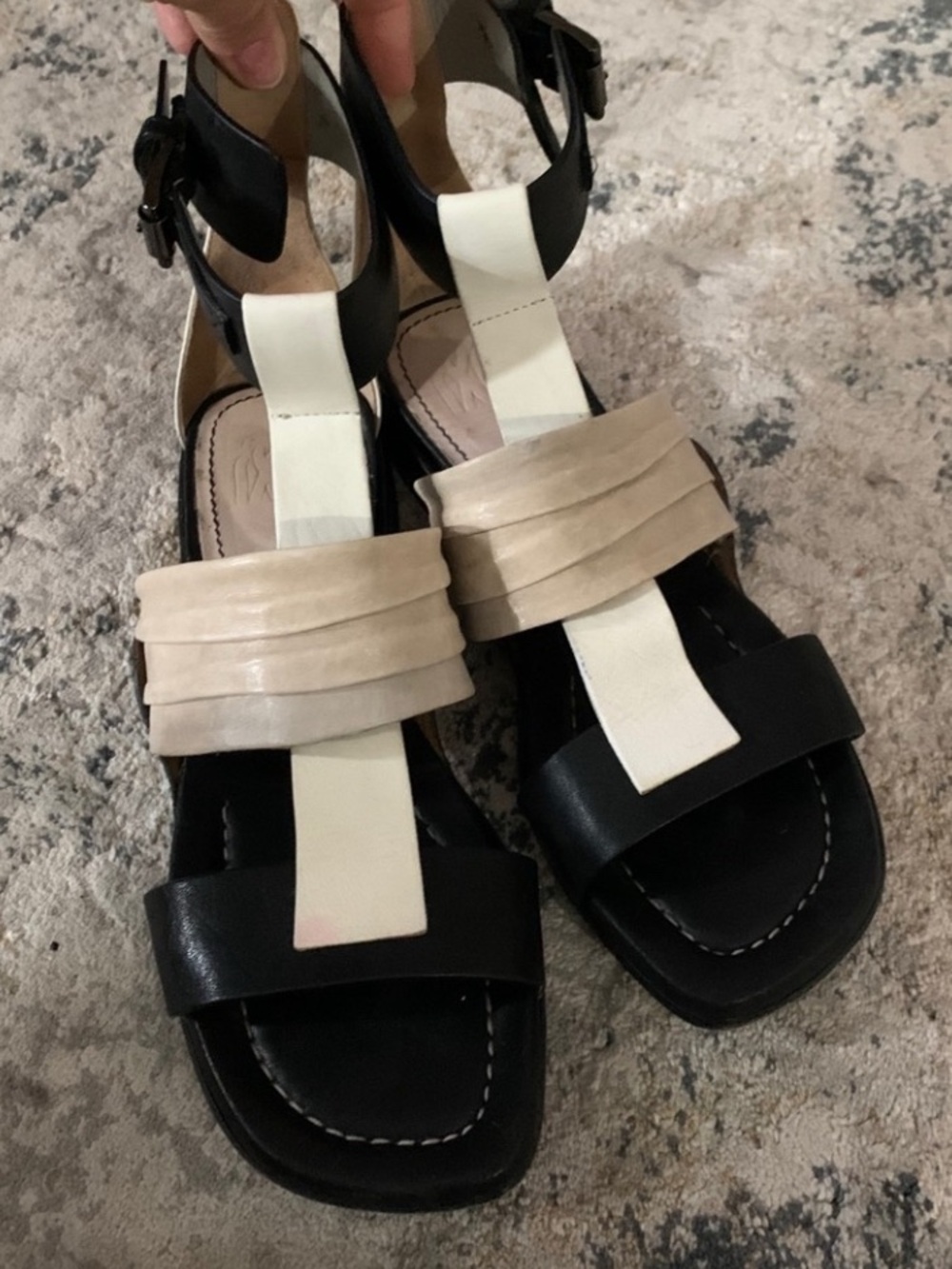 XOXO Black, Cream and Beige Layered T-Strap Sandal
